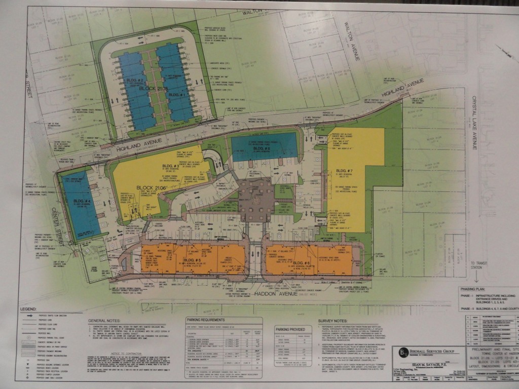 Layout of proposed revisions to the site plan for the Towne Center at Haddon. Credit: Matt Skoufalos.