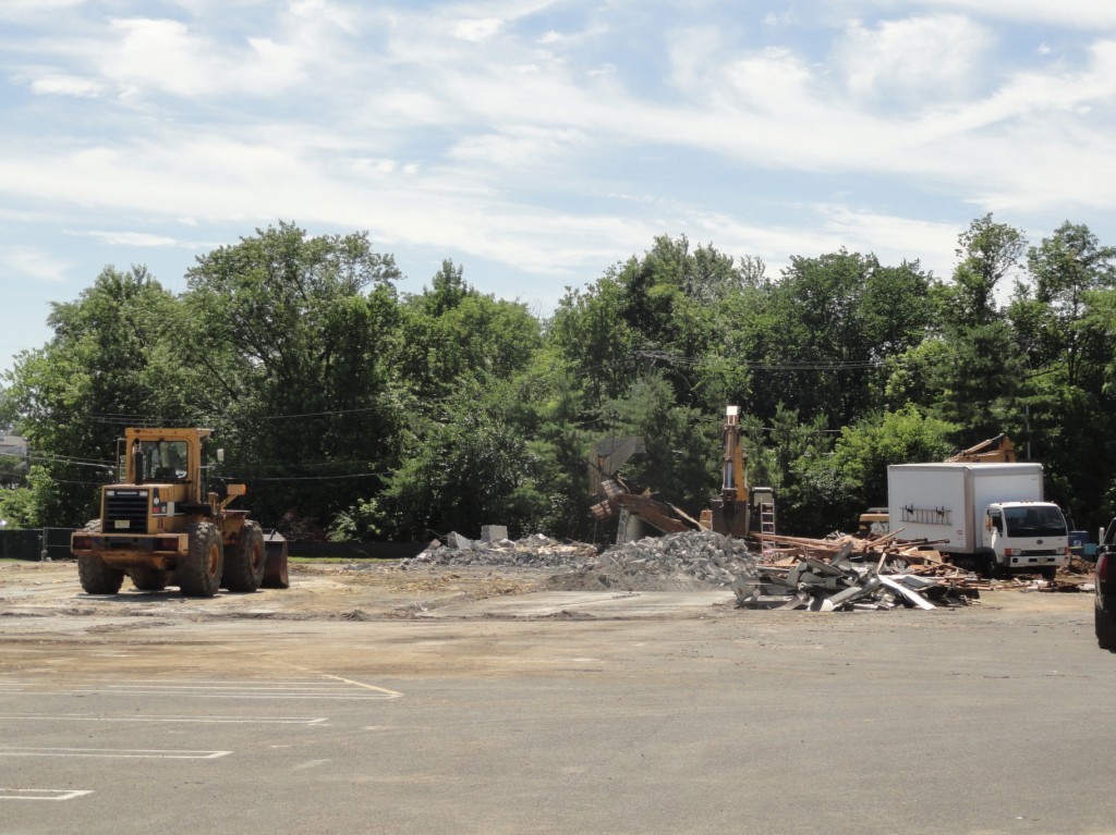 A former Blockbuster Video was being demolished to make way for a Super Wawa along Route 38 in Cherry Hill. Credit: Matt Skoufalos.