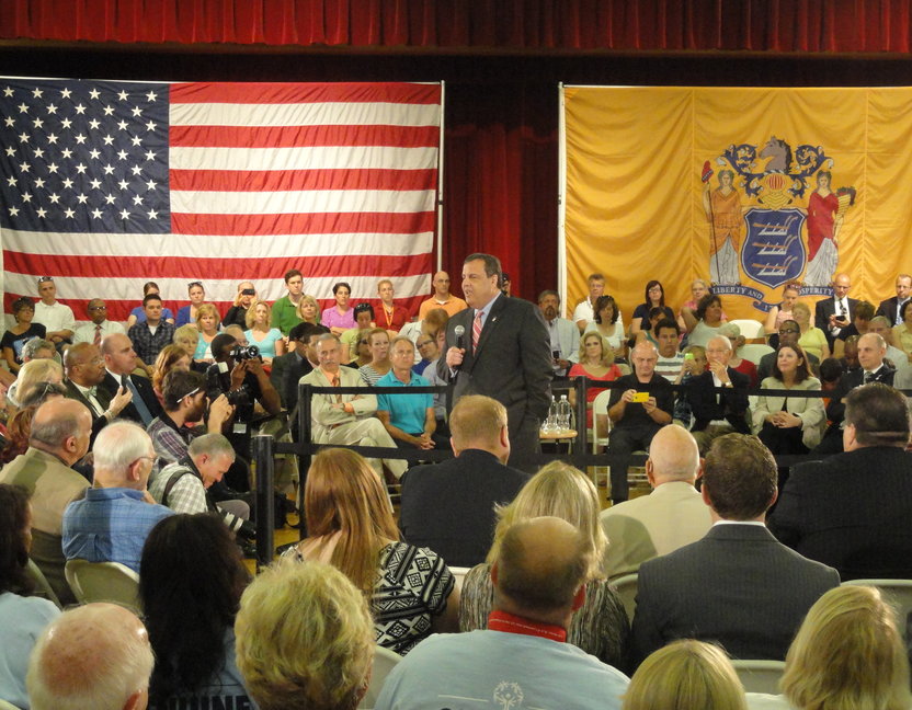 NJ Gov. Chris Christie addressed constituents in Haddon Heights at a town-hall-style meeting Wednesday. Credit: Matt Skoufalos.