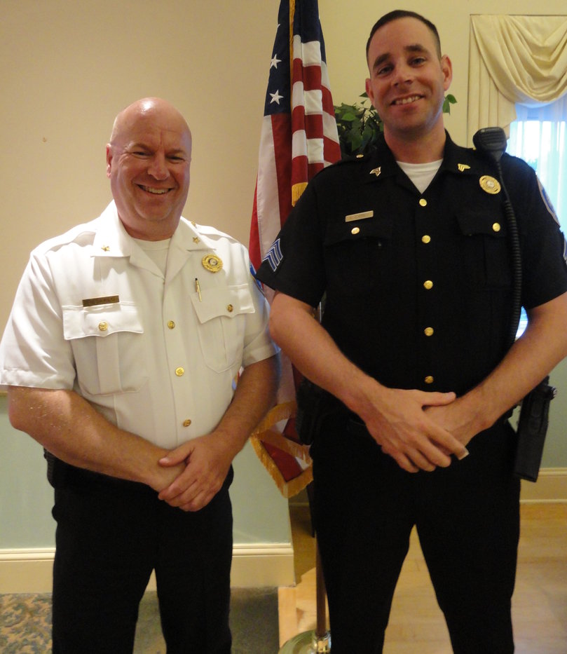 Collingswood Police Chief Richard Sarlo (left) announced his retirement at Monday's borough commissioners meeting. He will be succeeded by Sgt. Kevin Carey, who will be sworn in as Acting Chief in September. Credit: Matt Skoufalos.