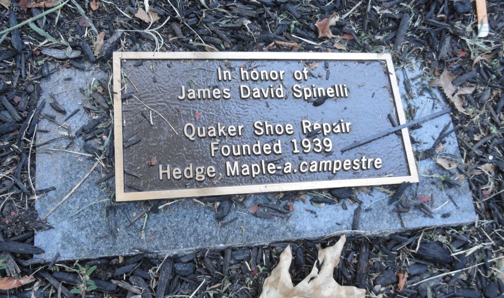 Spinelli was honored with a plaque and tree planting on the sidewalk outside his shop. Credit: Matt Skoufalos.