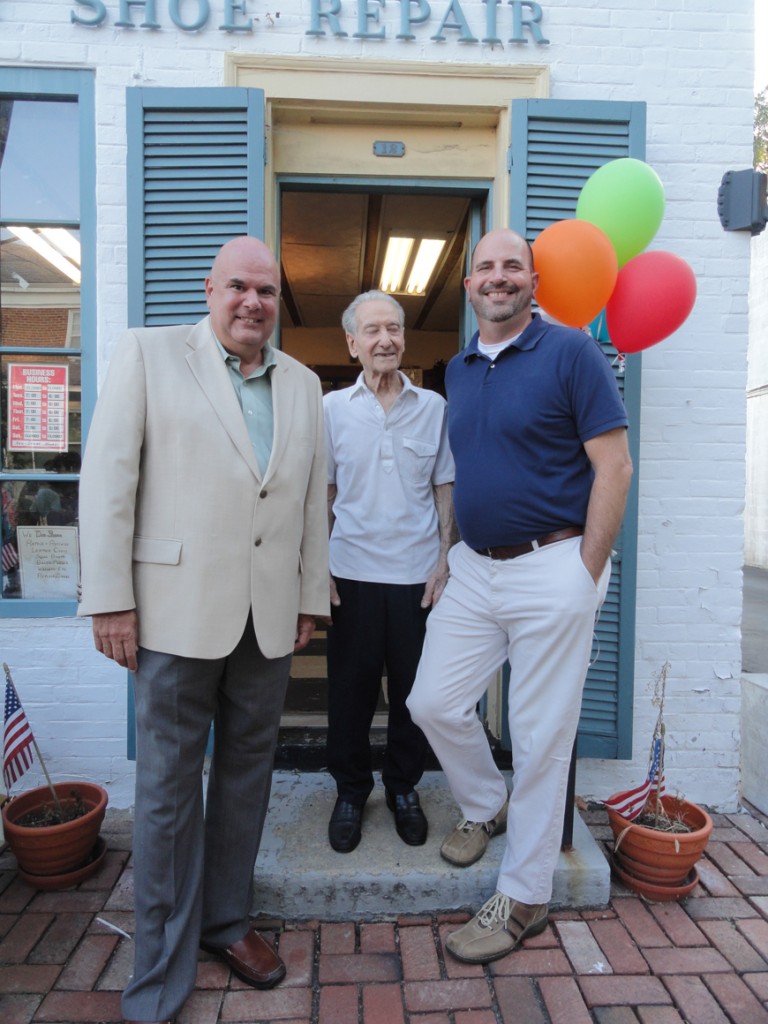 Rochford (left) and Haddonfield Mayor Jeffrey Kasko extended their appreciation to Spinelli on his retirement. Credit: Matt Skoufalos.