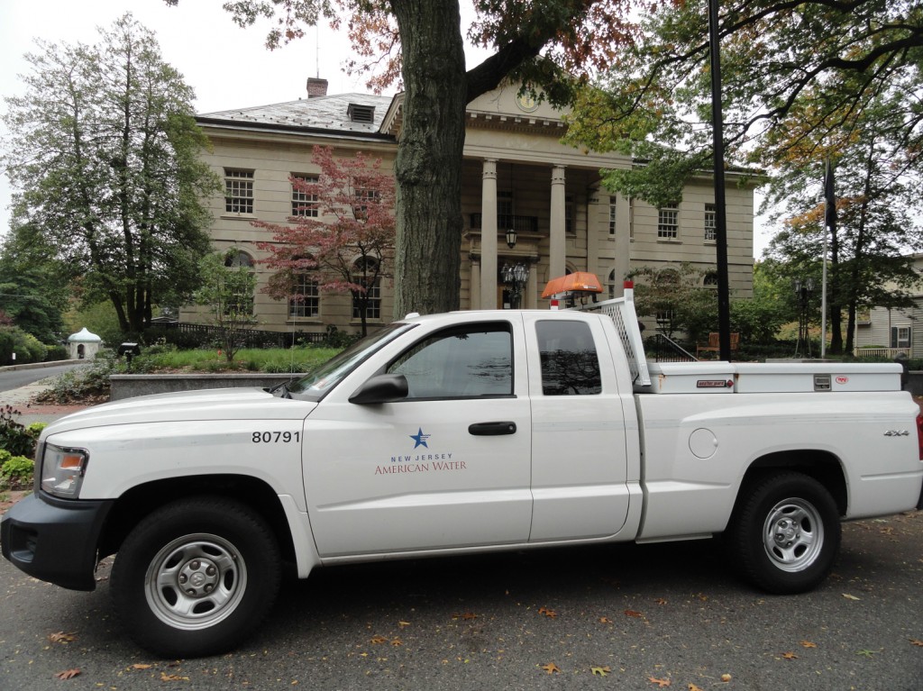 A New Jersey American Water vehicle parked outside of Haddonfield borough hall. Credit: Matt Skoufalos.