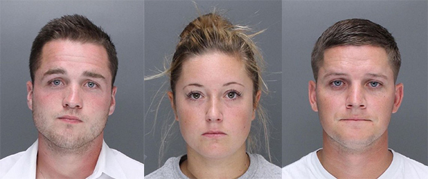 Aggravated assault suspects (from left) Kevin Harrigan of Warrington, Kathryn Knott of Southampton, and Philip Williams of Warminster. Credit: Philadelphia Police.
