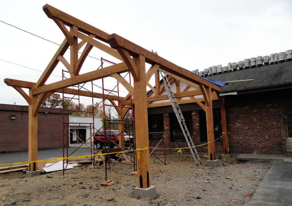 Framework for the Keg & Kitchen beer garden. Credit: Matt Skoufalos.