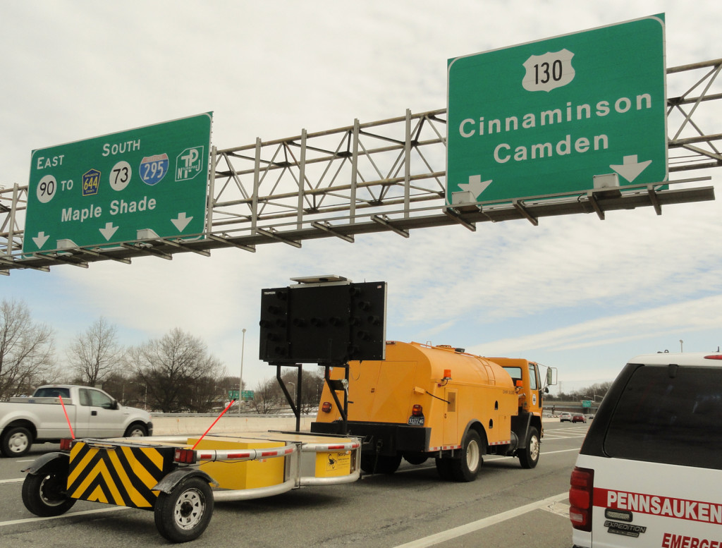 The accident occurred on the Route 130 offramp. Credit: Matt Skoufalos.