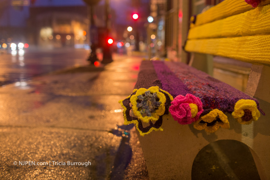 McLean's yarnbombed bench. Credit: Tricia Burrough.