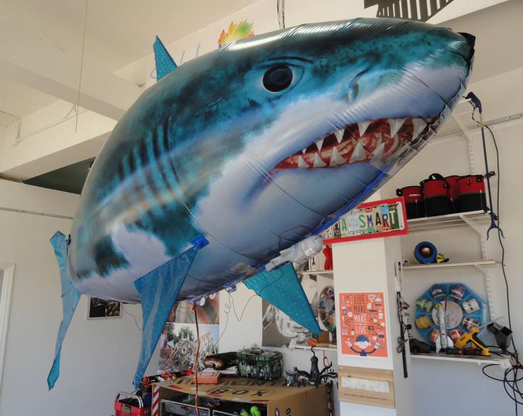 Maker tech includes this RC shark dirigible. Credit: Matt Skoufalos.