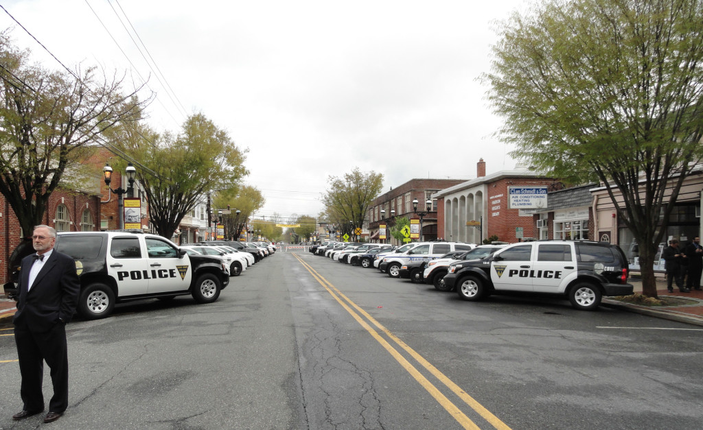 Row of police vehicles in Haddon Heights. Credit: Matt Skoufalos.