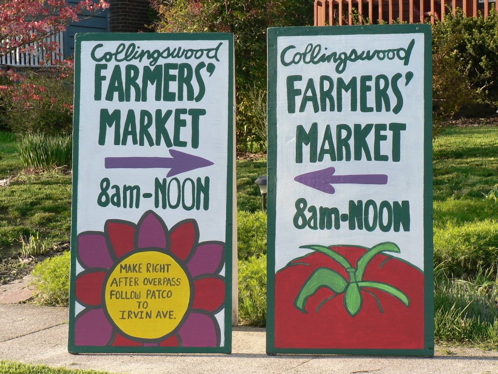 Directional signs. Credit: Collingswood Farmers Market.