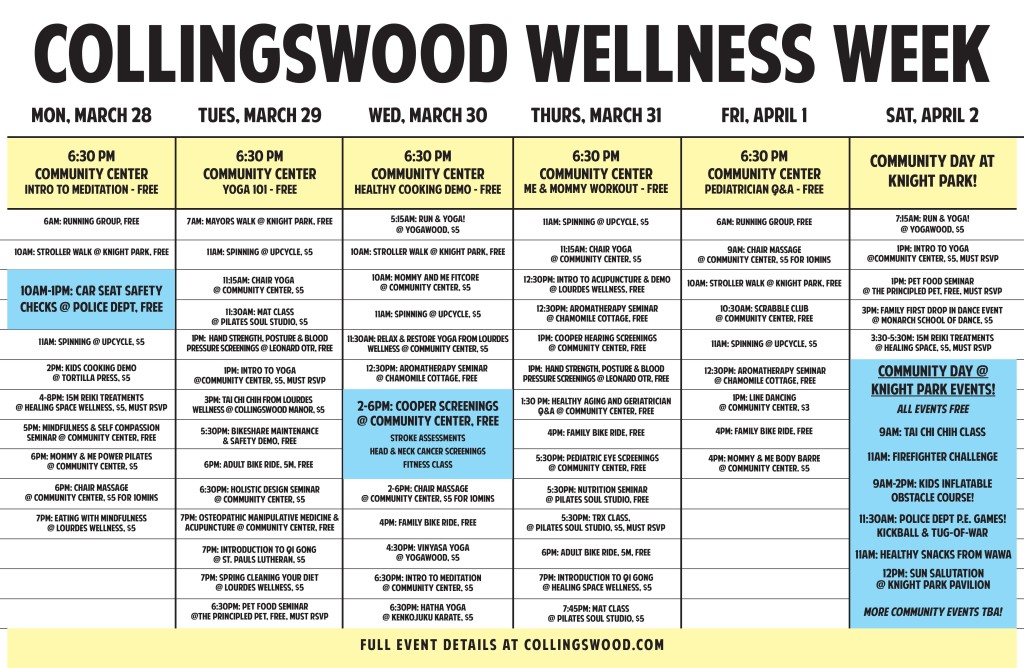 Collingswood Wellness Week Schedule. Credit: Borough of Collingswood.