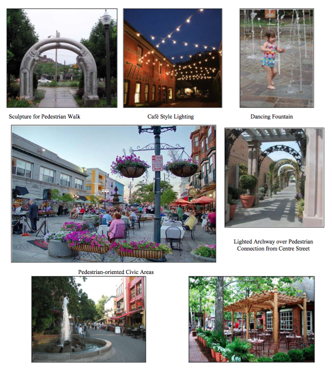 Sample elements that will appear in the Merchantville redevelopment design concept. Credit Ragan Group.
