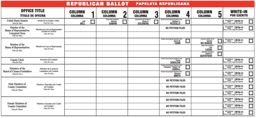 2014 Camden County Republican Primary Ballot. Credit: Camden County.