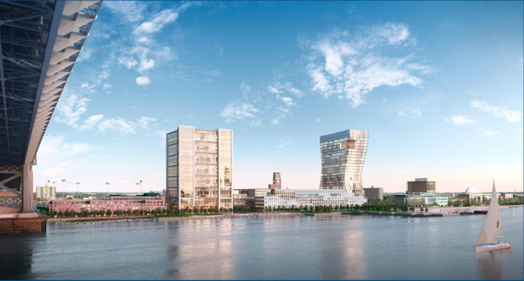 Rendering of the waterfront view from Philadelphia. Credit: Liberty Property Trust.