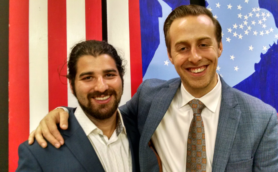 Defeated challenger Alex Law (right) and his campaign manager, Max Young. Credit: Matt Skoufalos.