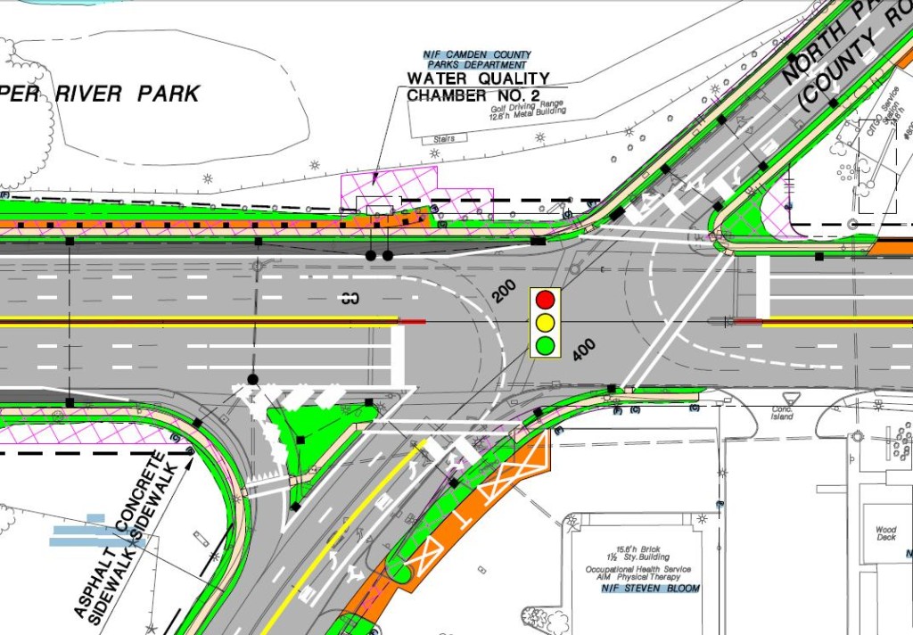 Map of the roadway construction at Route 130 and N. Park Drive. Credit: Greater Phila. Bike Coalition.