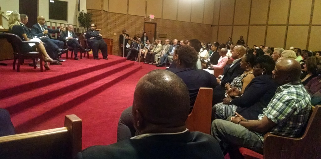 Booker addresses the crowd at a community forum on criminal justice reform. Credit: Matt Skoufalos.