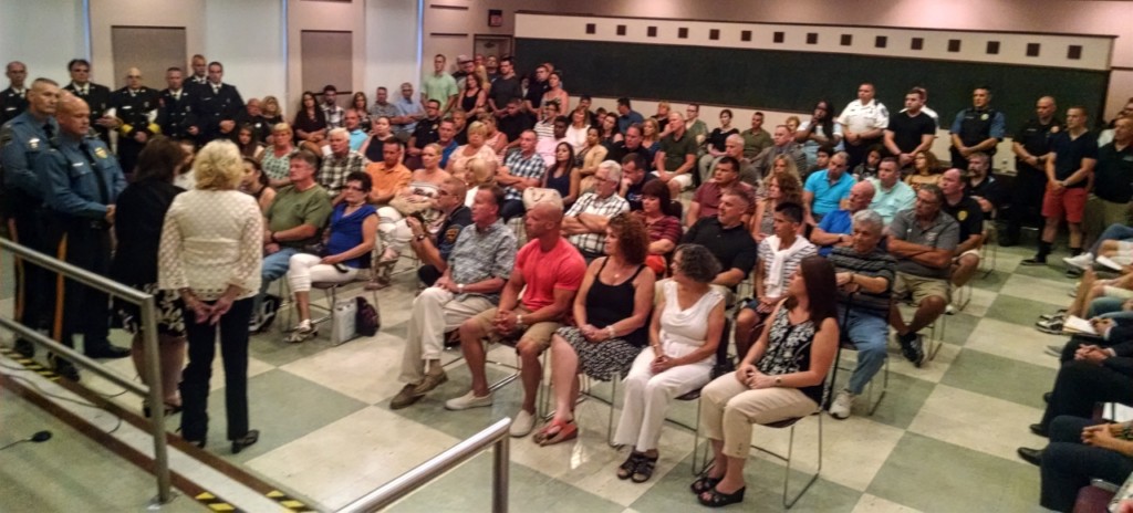 Haddon Heights gathers for the swearing-in ceremony of its new chief and captain. Credit: Matt Skoufalos.