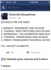 The alleged Facebook post that has rankled police in multiple communities. Credit: Collingswood Schools.