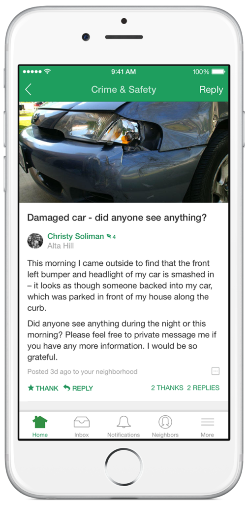 An iPhone screenshot of Nextdoor in use. Credit: Nextdoor.com.