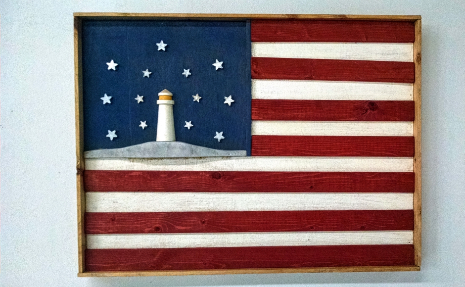 Works from 'Merica: From Sea to Shining Sea, on display now at the Markeim Arts Center in Haddonfield. Credit: Matt Skoufalos.